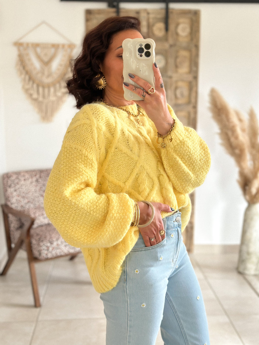 Pull Maëlys - maille épaisse douce jaune