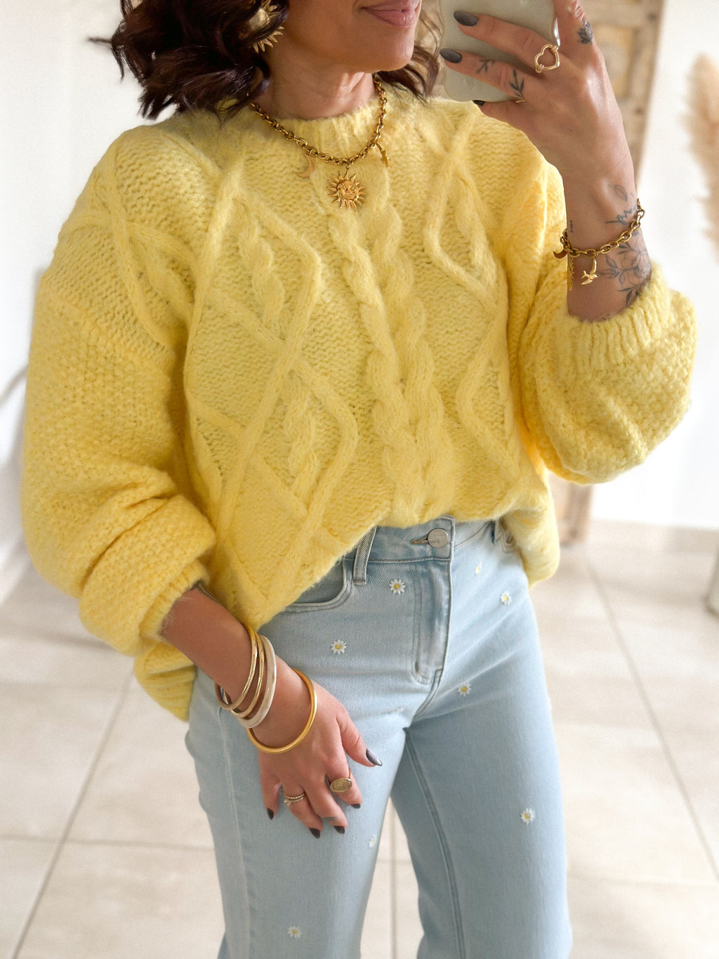 Pull Maëlys - maille épaisse douce jaune