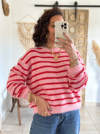 Pull Candy - Rayé rouge/rose