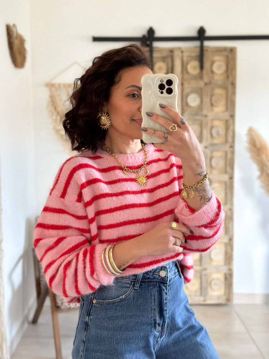 Pull Candy - Rayé rouge/rose