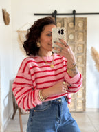 Pull Candy - Rayé rouge/rose