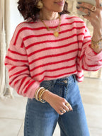 Pull Candy - Rayé rouge/rose