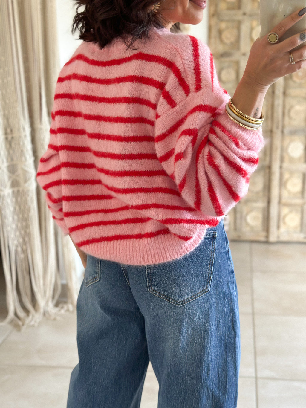 Pull Candy - Rayé rouge/rose