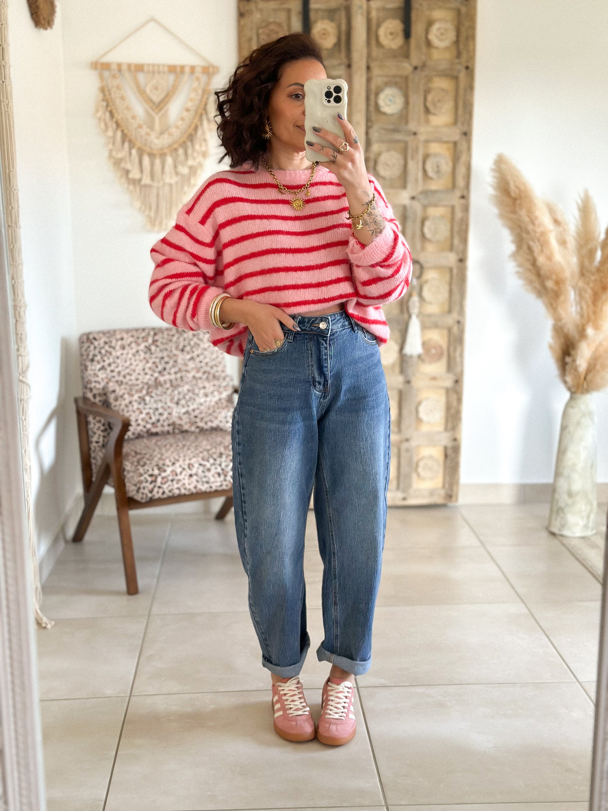 Pull Candy - Rayé rouge/rose