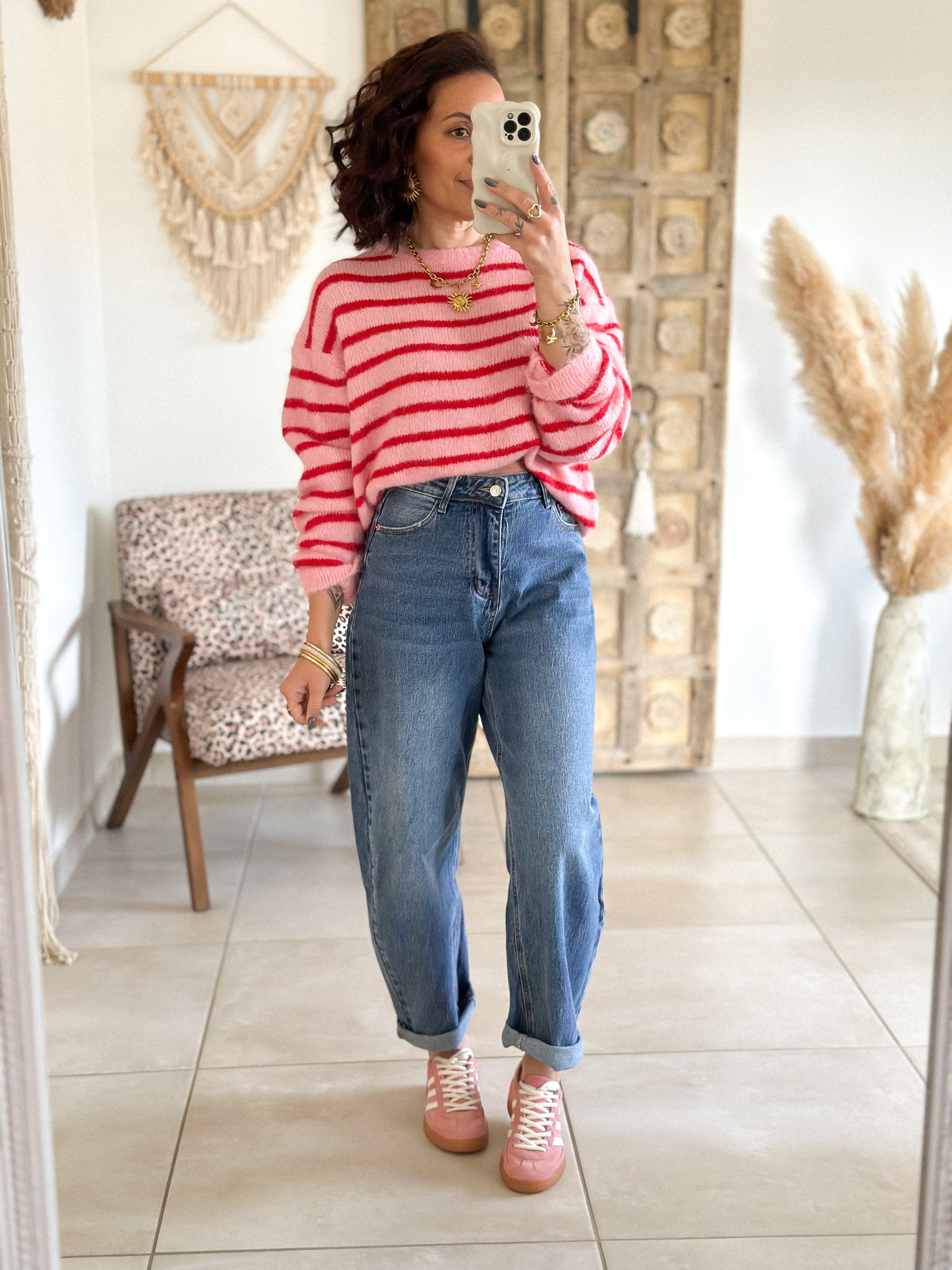 Pull Candy - Rayé rouge/rose