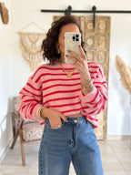 Pull Candy - Rayé rouge/rose