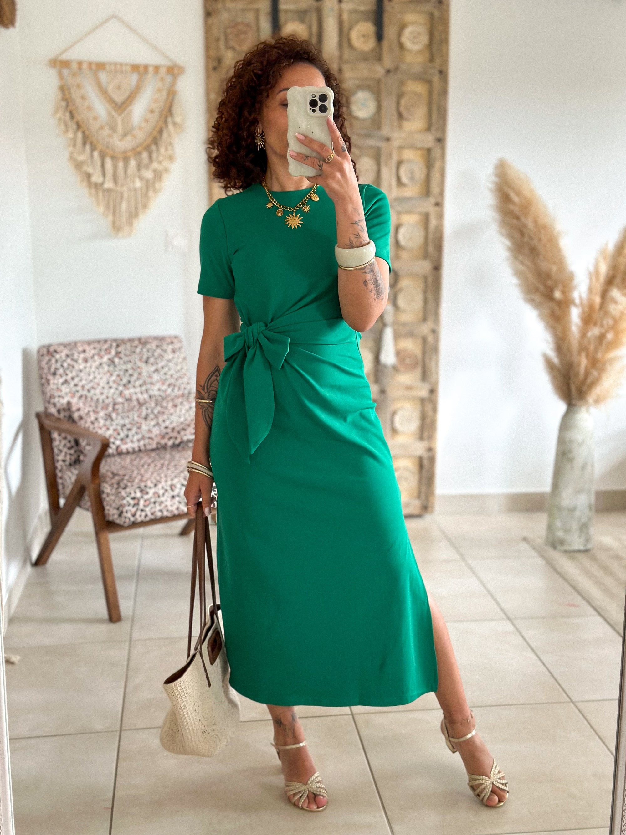 Robe Joyce - Longue à nouer vert