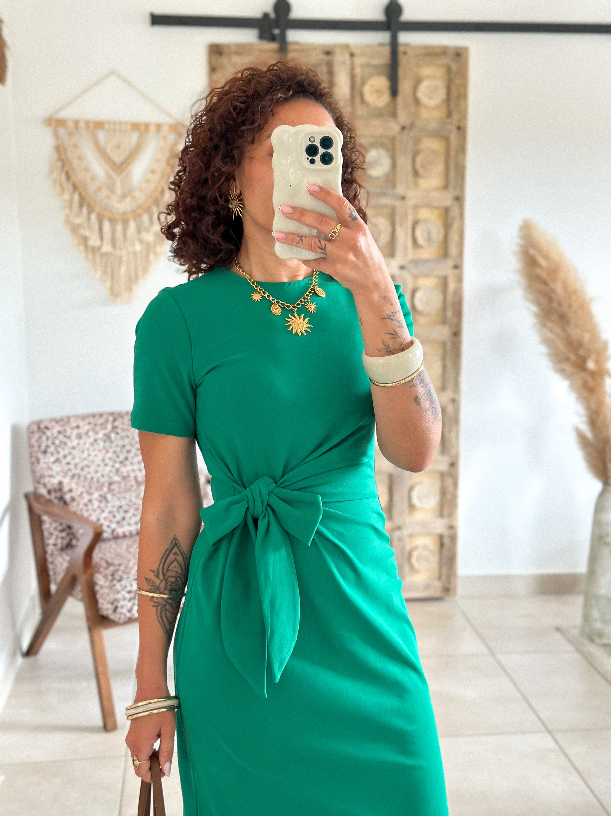 Robe Joyce - Longue à nouer vert
