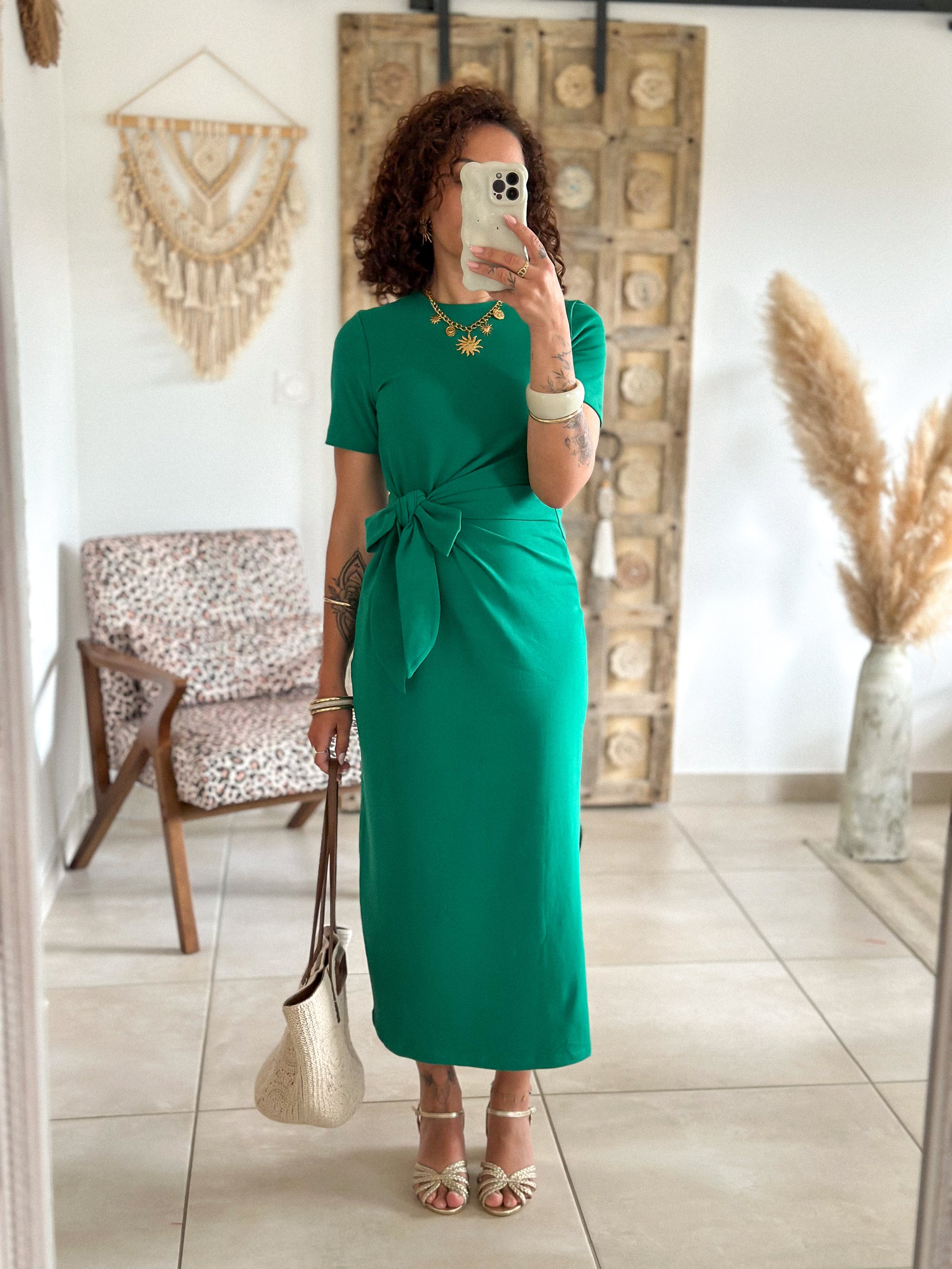 Robe Joyce - Longue à nouer vert