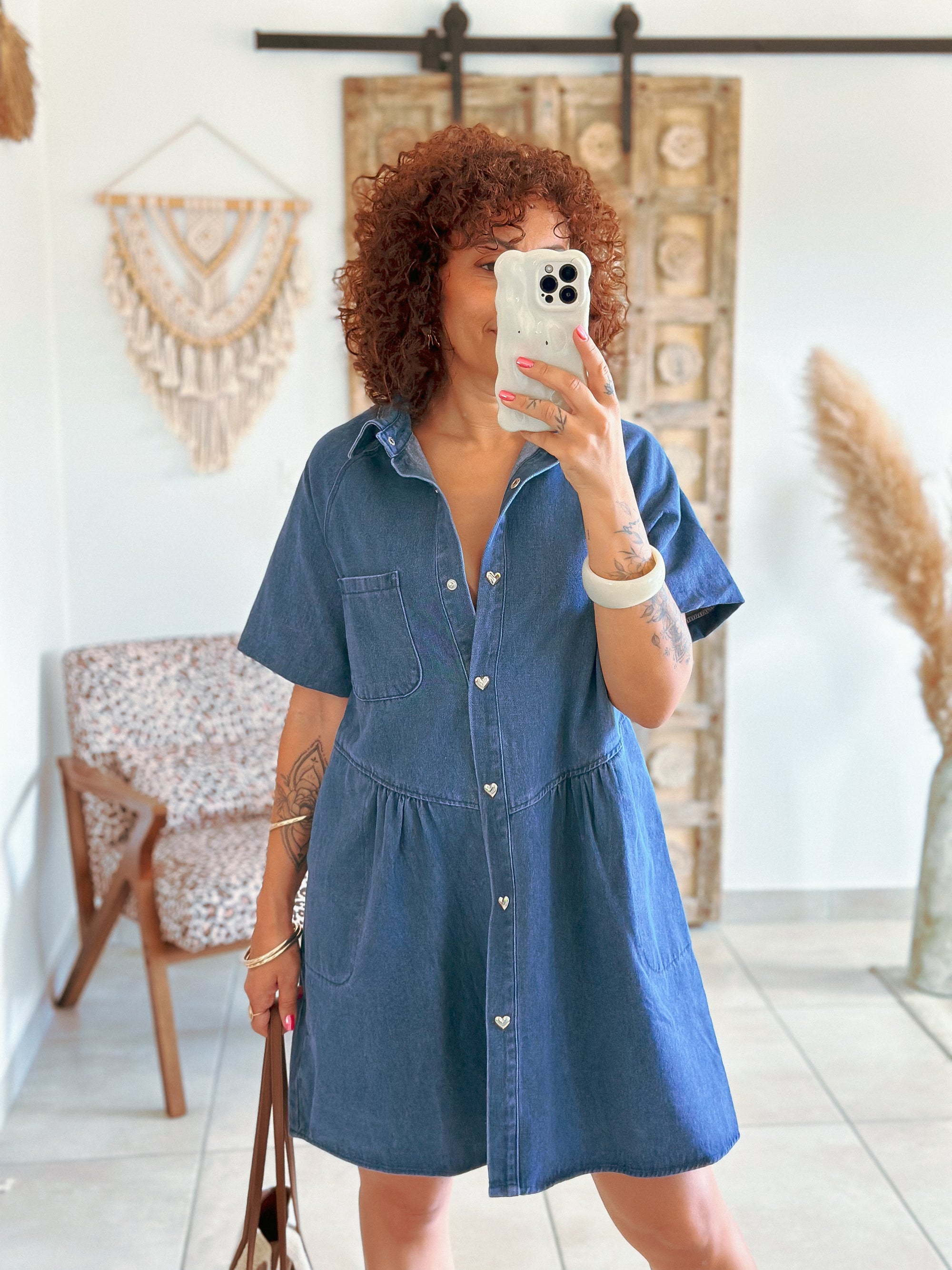 Robe Grace - Jean bleu boutons coeur