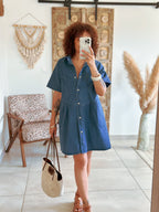 Robe Grace - Jean bleu boutons coeur