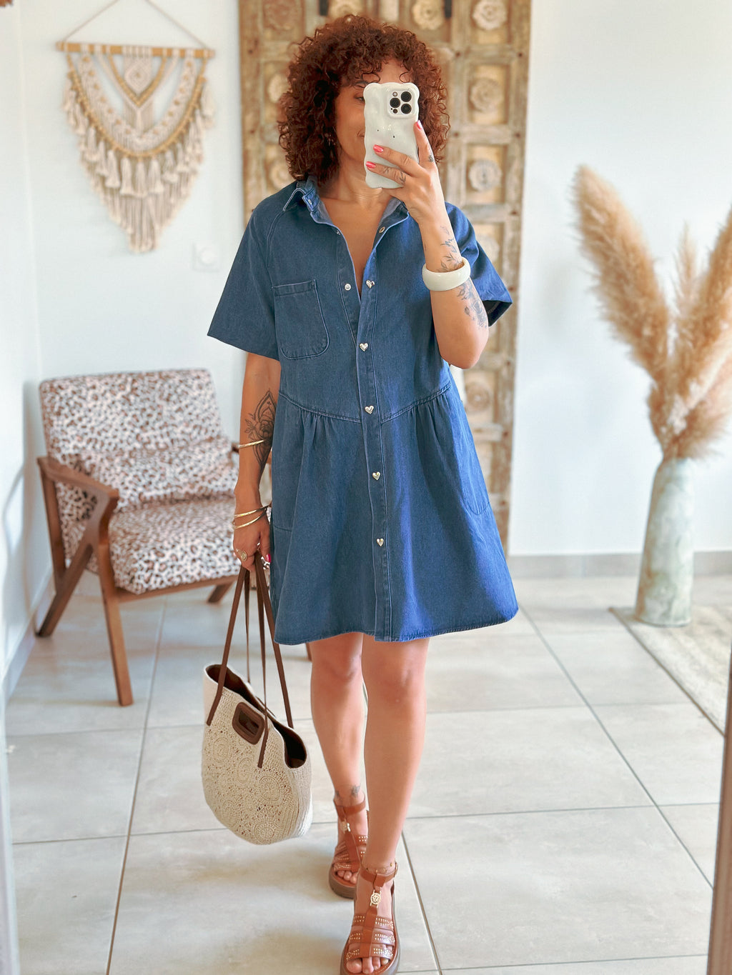 Robe Grace - Jean bleu boutons coeur
