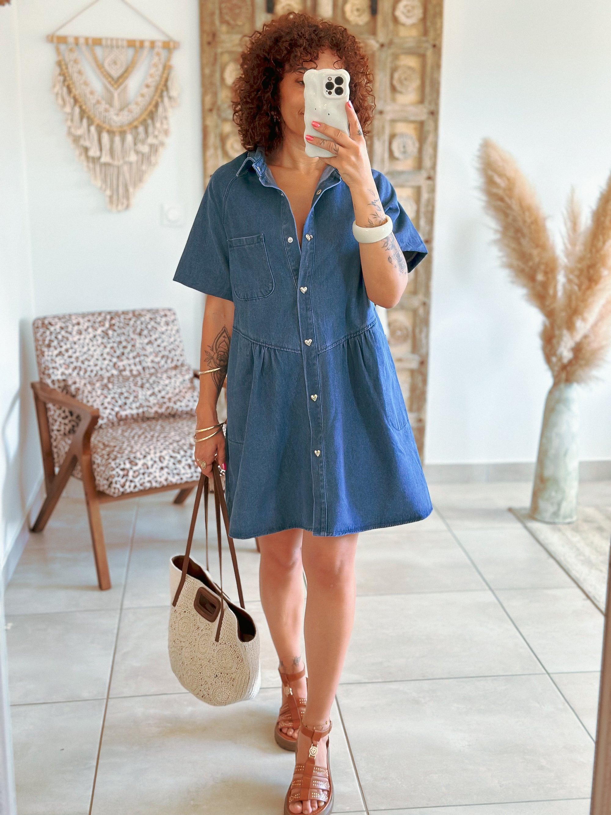 Robe Grace - Jean bleu boutons coeur