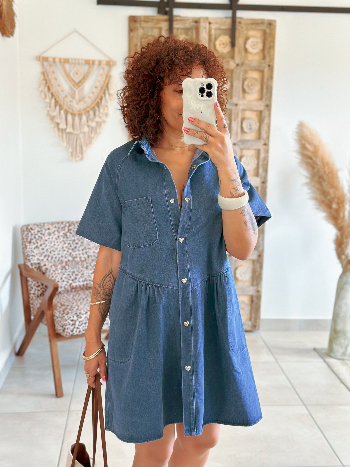 Robe Grace - Jean bleu boutons coeur