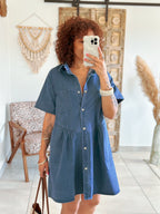 Robe Grace - Jean bleu boutons coeur