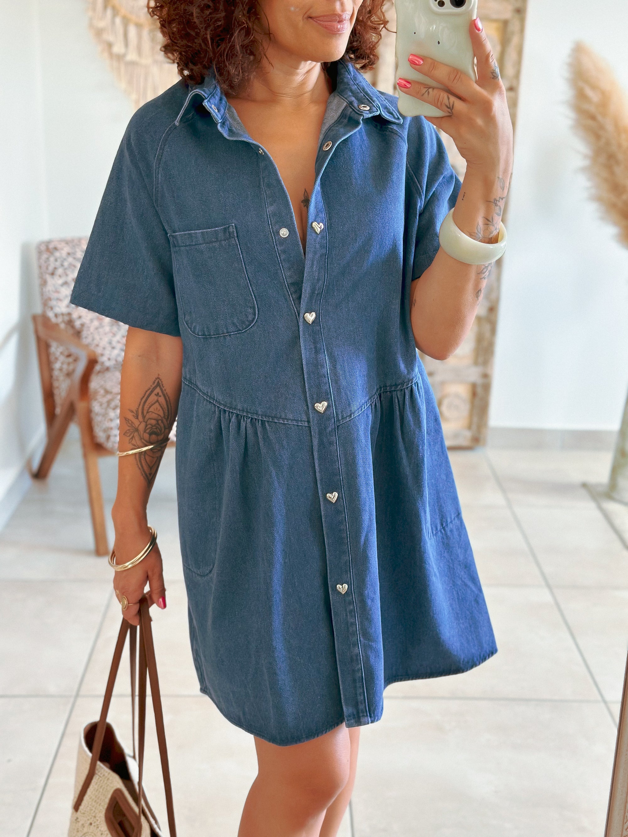 Robe Grace - Jean bleu boutons coeur
