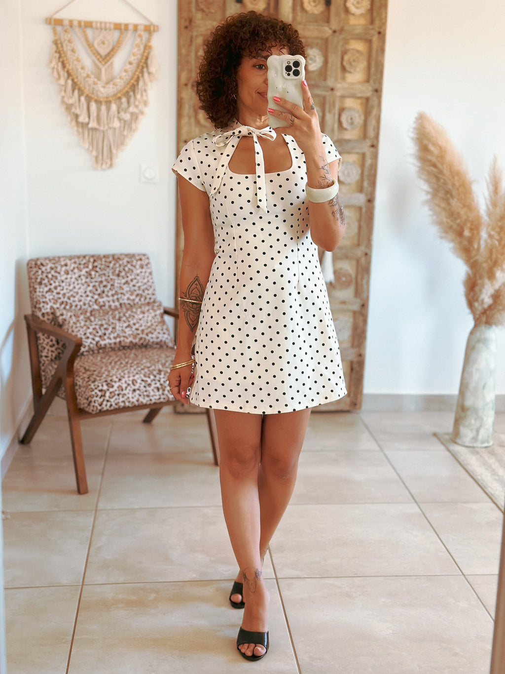 Robe India - Blanche à pois