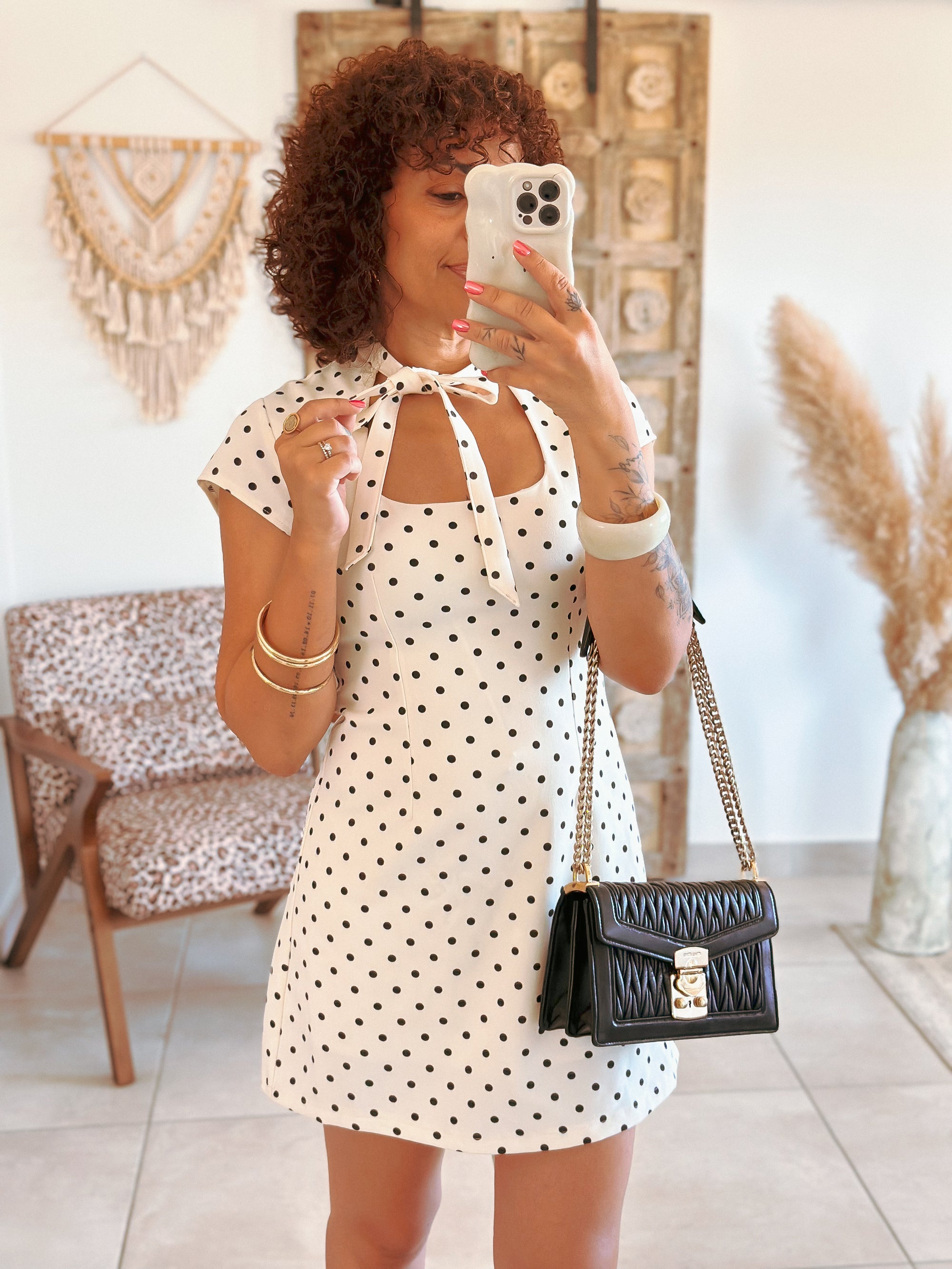 Robe India - Blanche à pois
