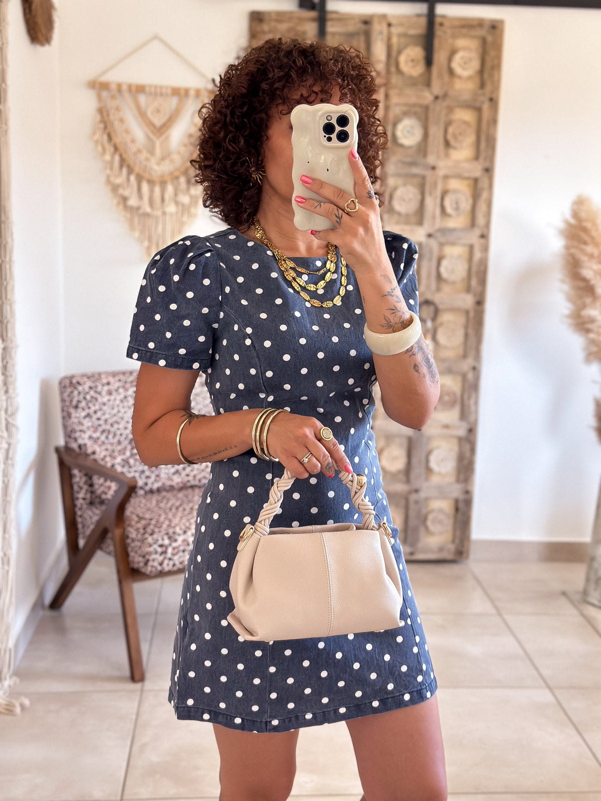Robe Oriane - Jean bleu à pois