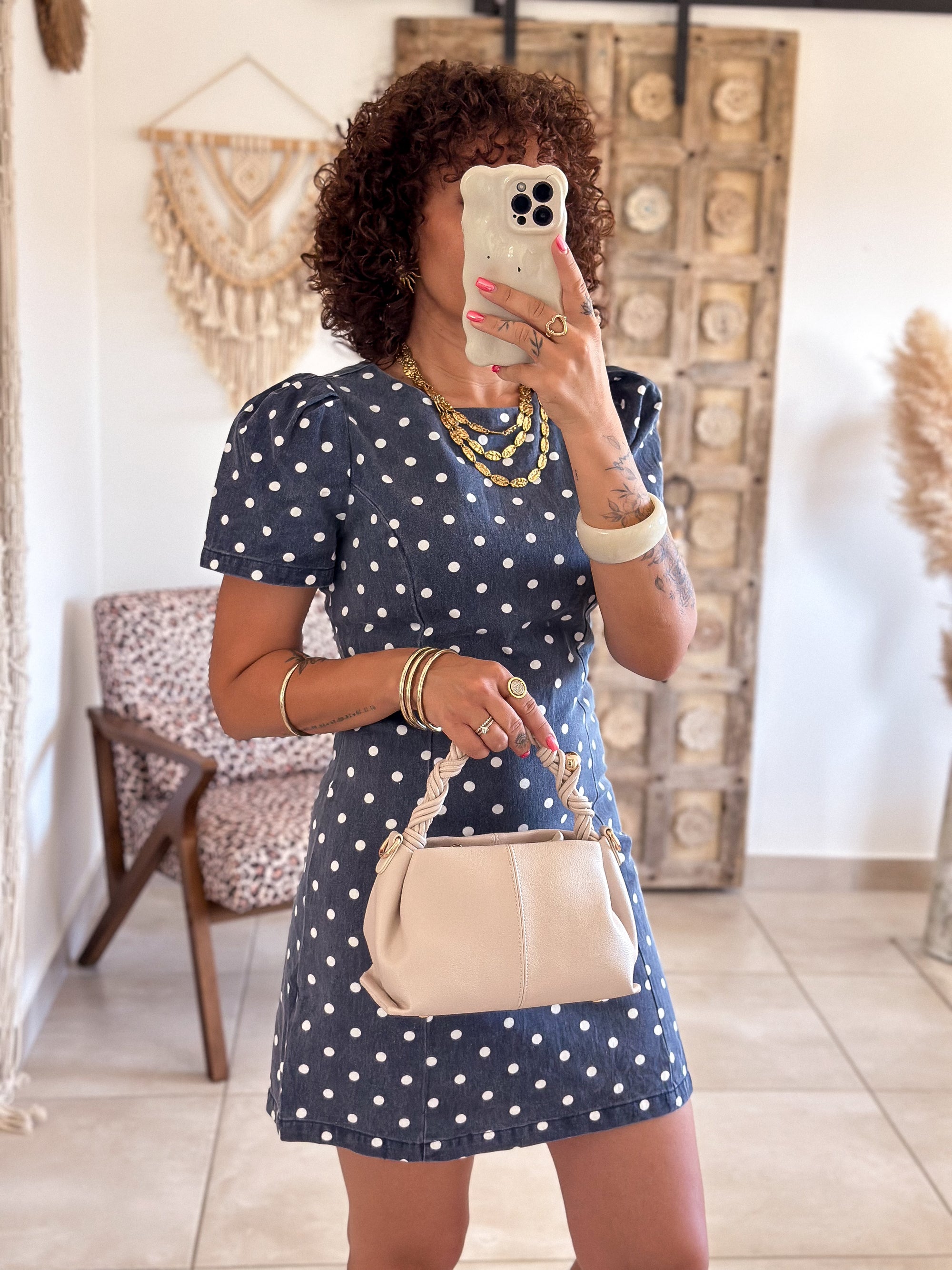 Robe Oriane - Jean bleu à pois