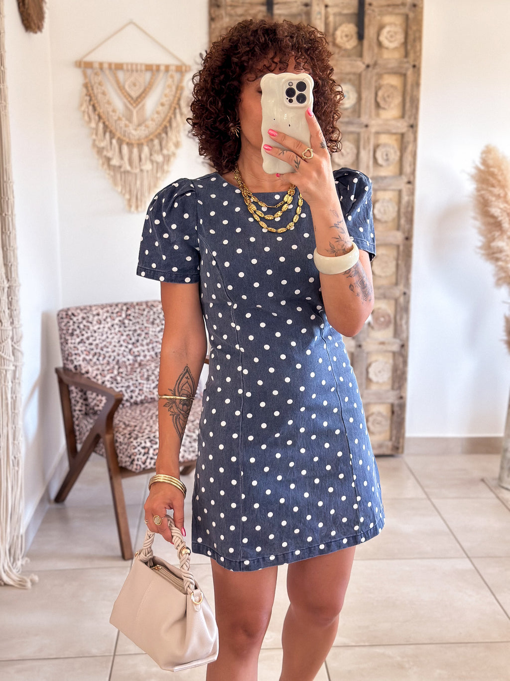 Robe Oriane - Jean bleu à pois