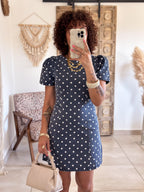 Robe Oriane - Jean bleu à pois