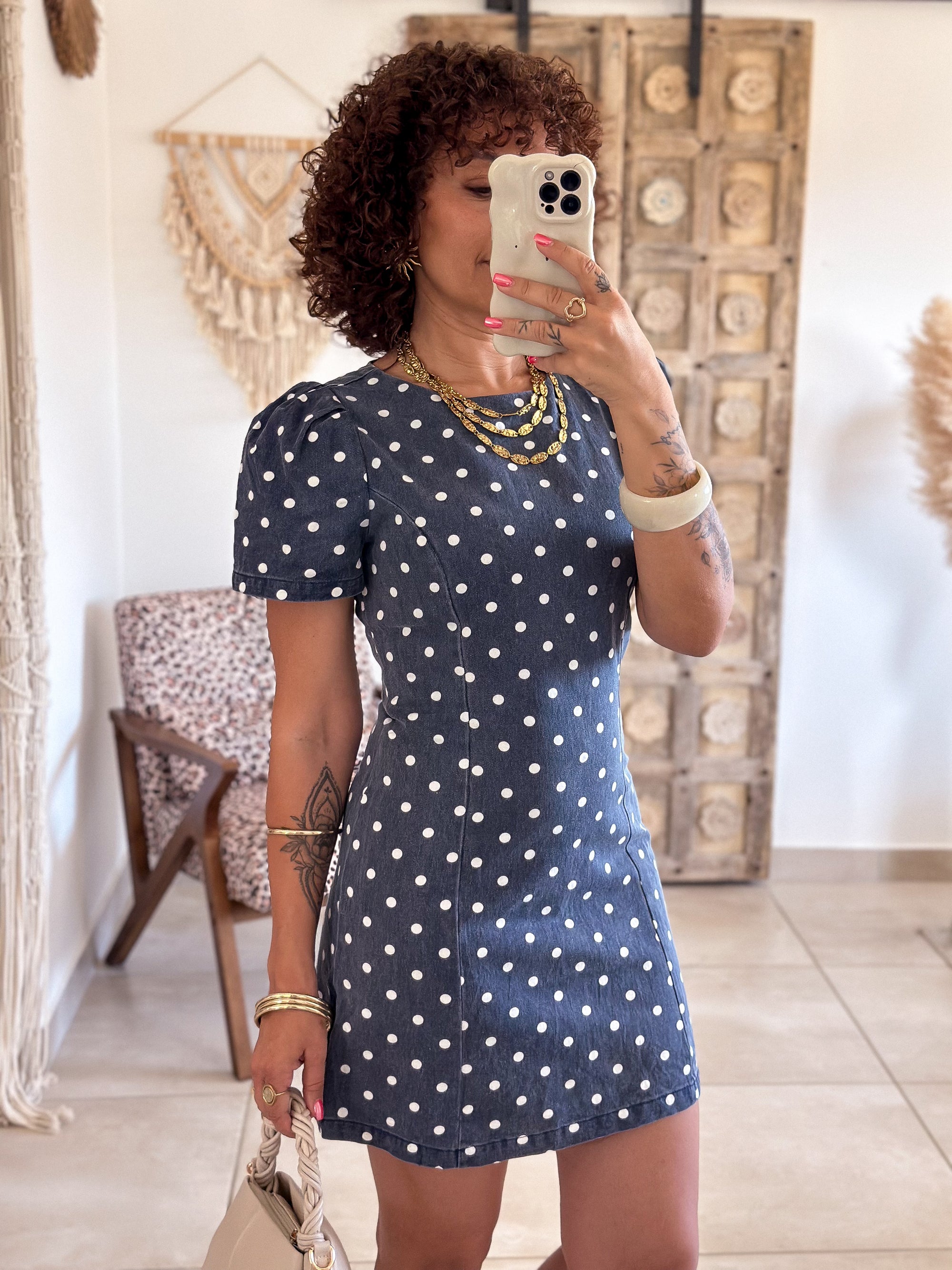Robe Oriane - Jean bleu à pois