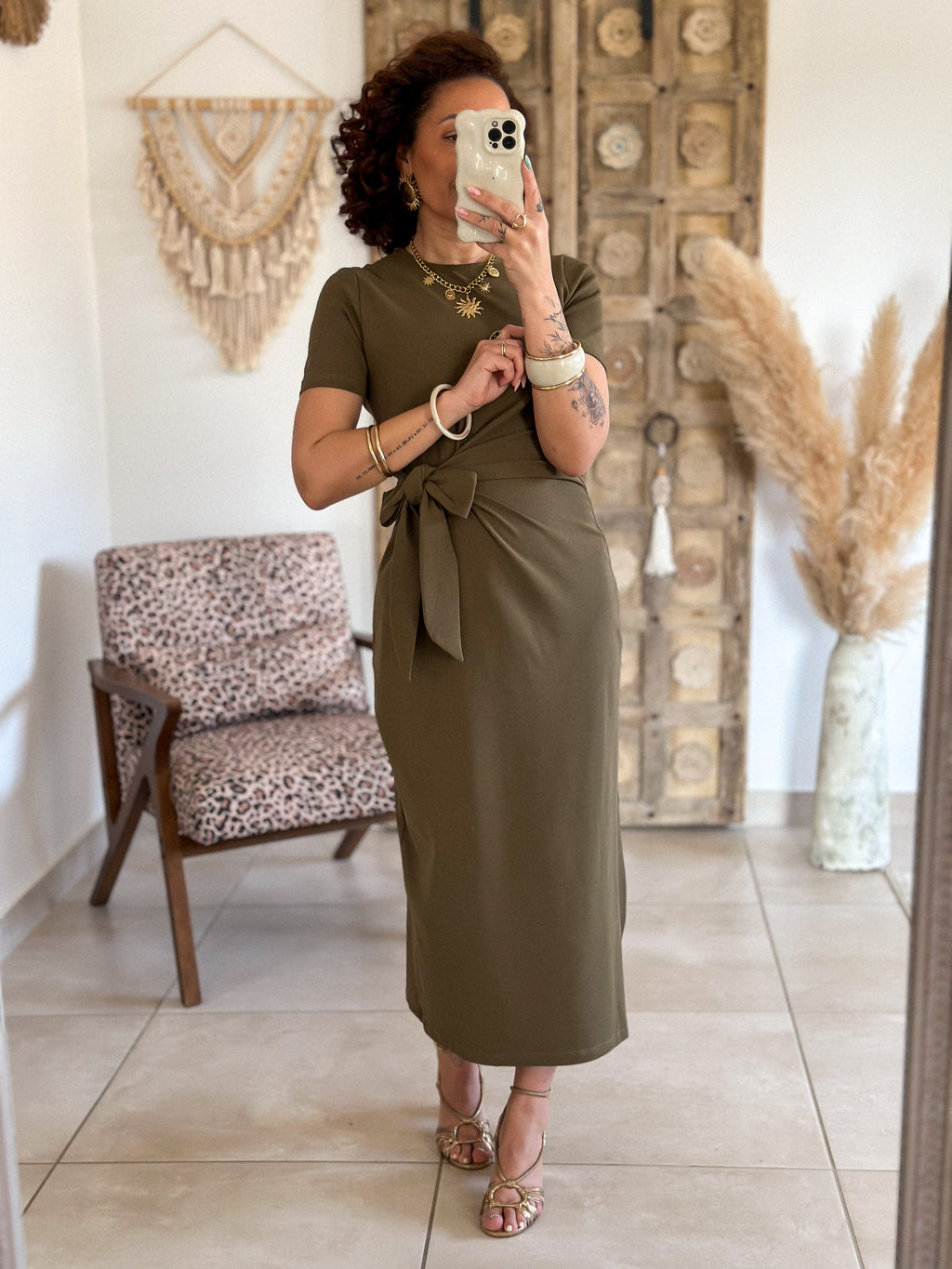 Robe Joyce - Longue à nouer kaki
