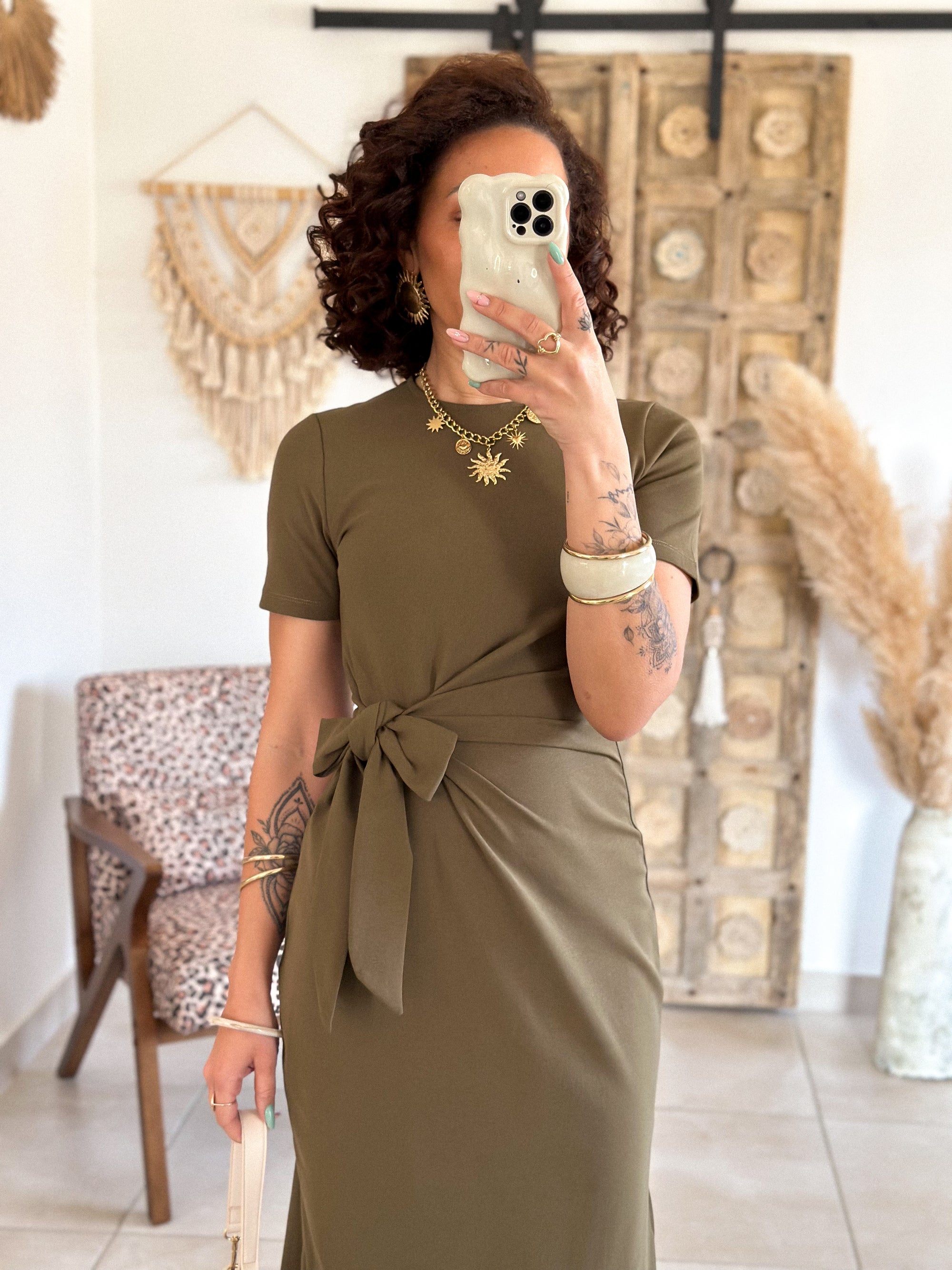 Robe Joyce - Longue à nouer kaki