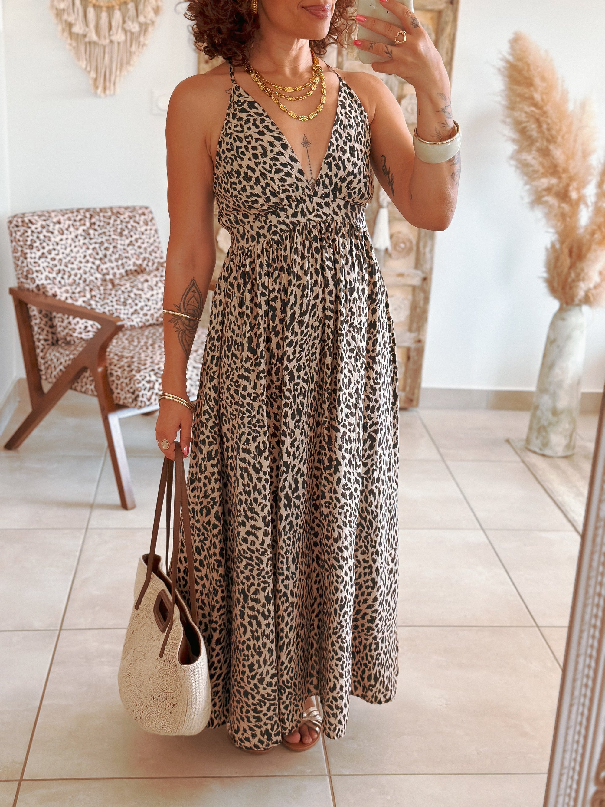 Robe Tess - Longue léopard