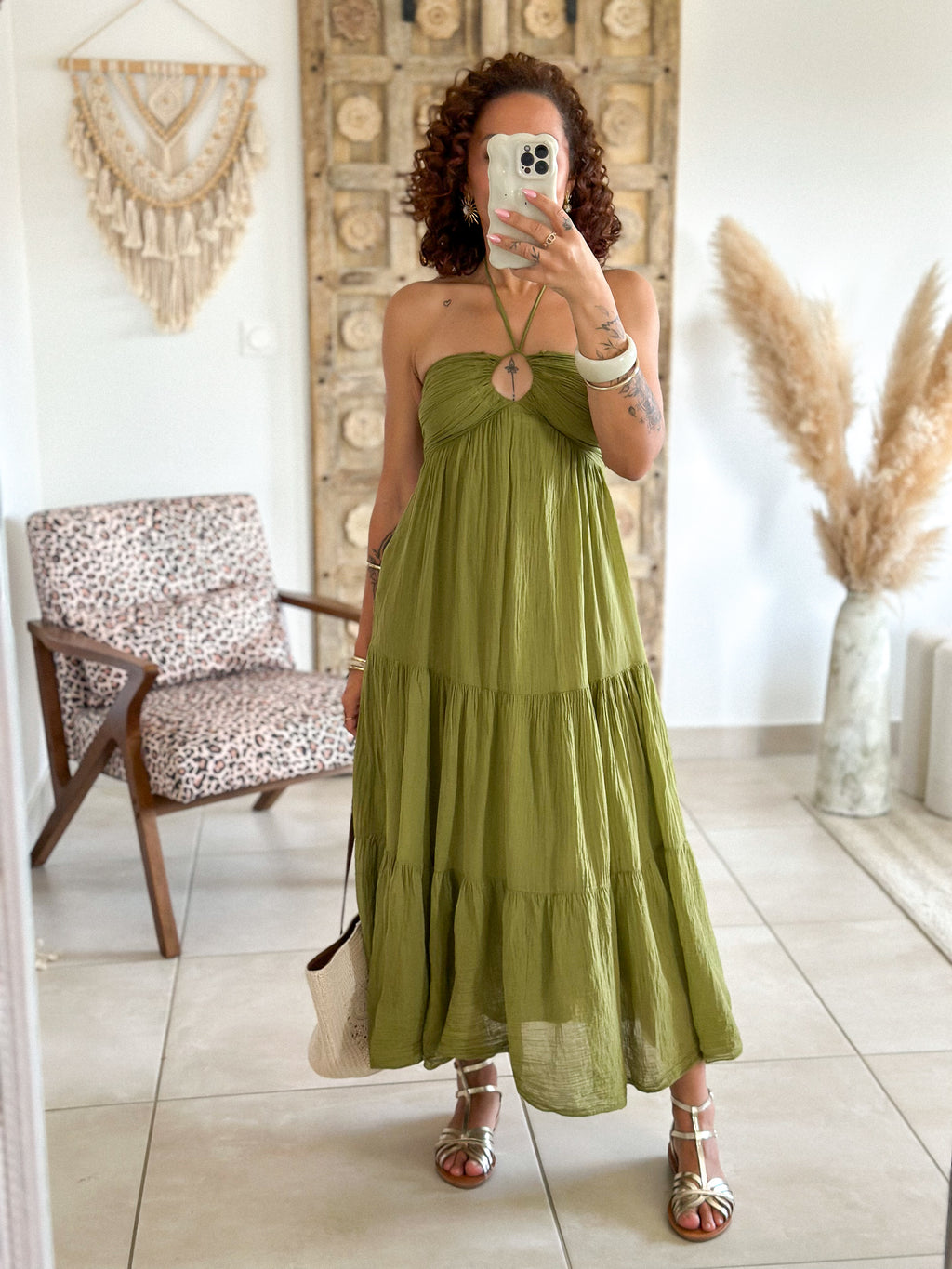 Robe Liv - Coton olive
