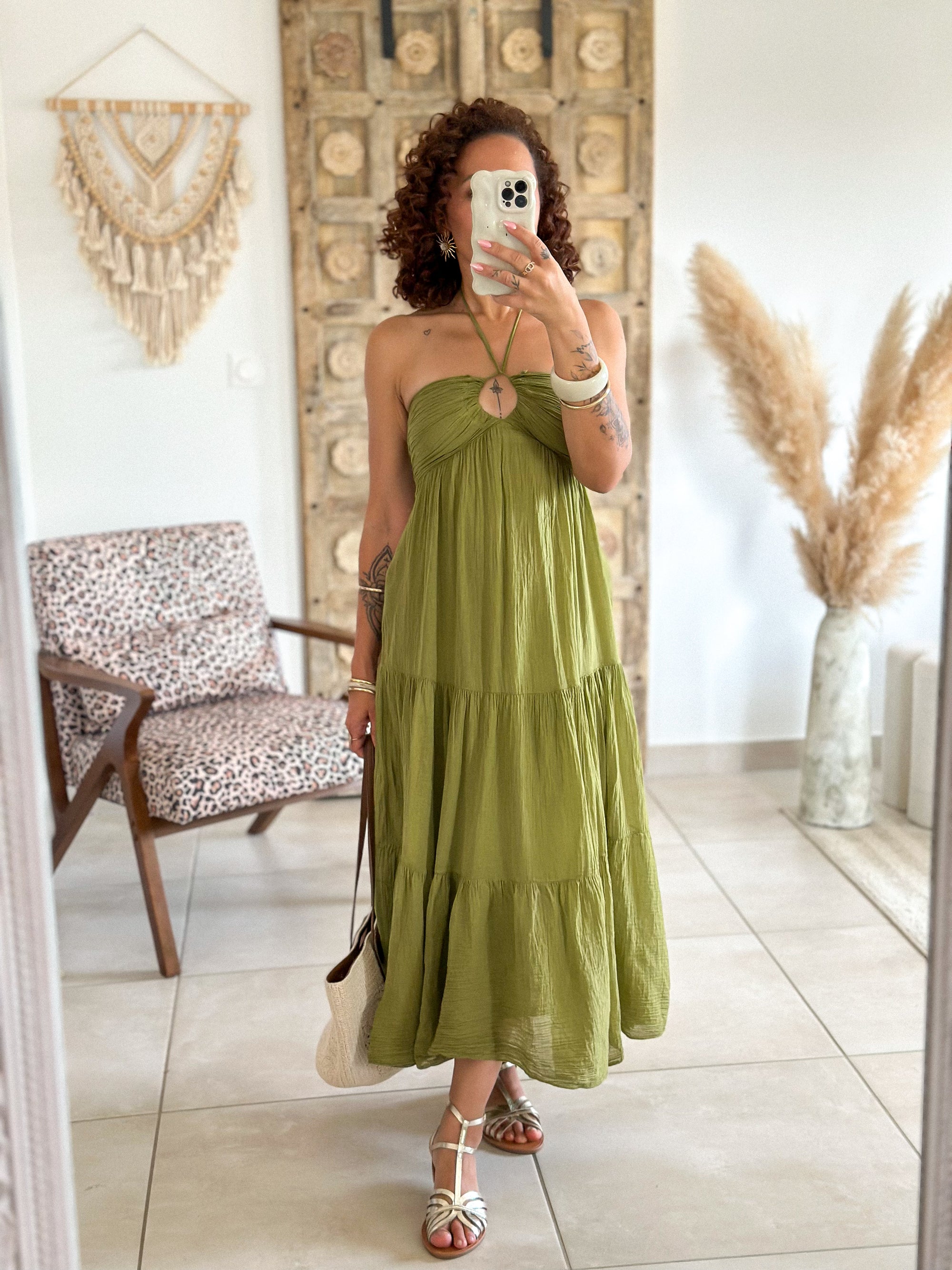 Robe Liv - Coton olive