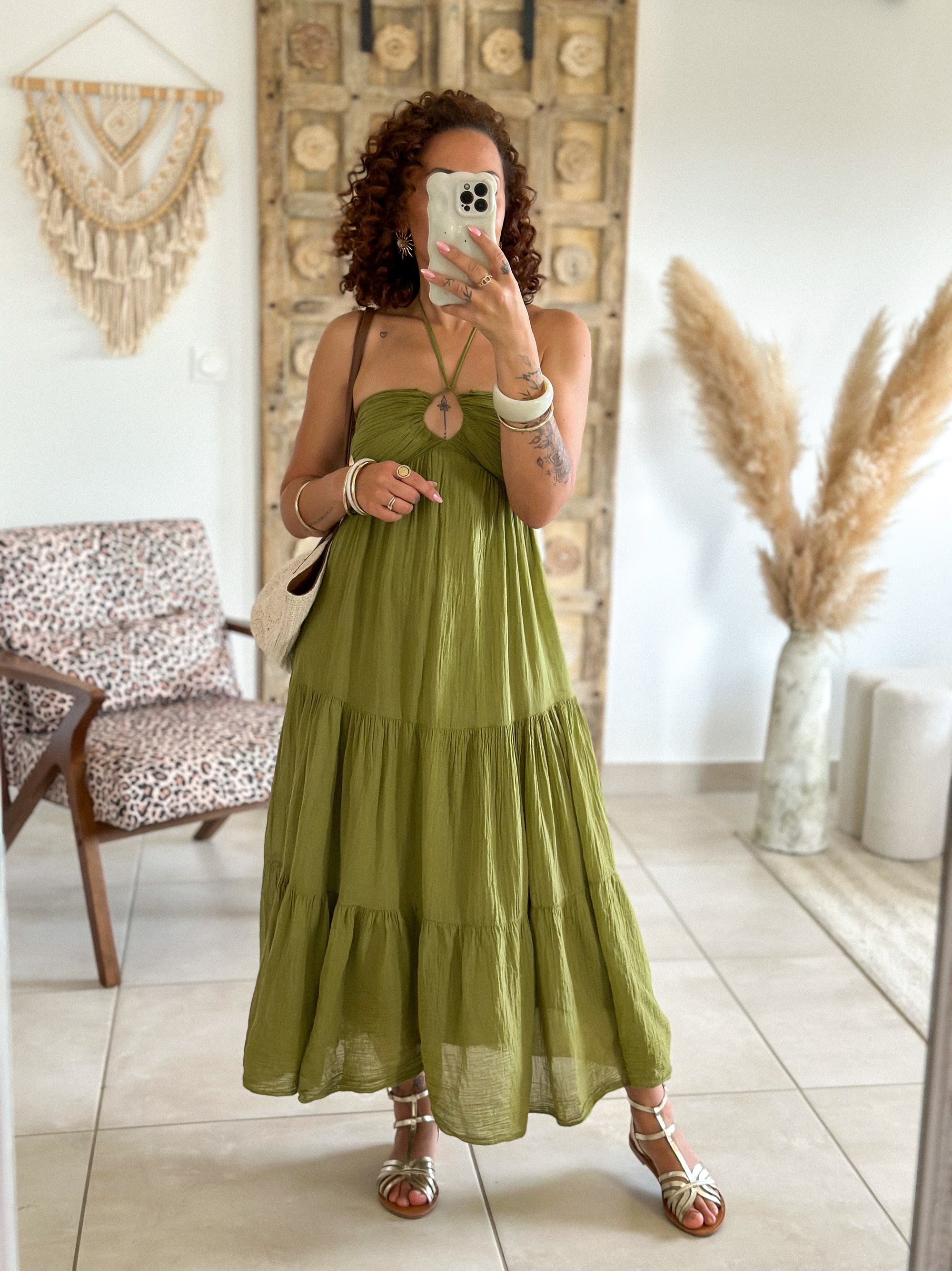Robe Liv - Coton olive