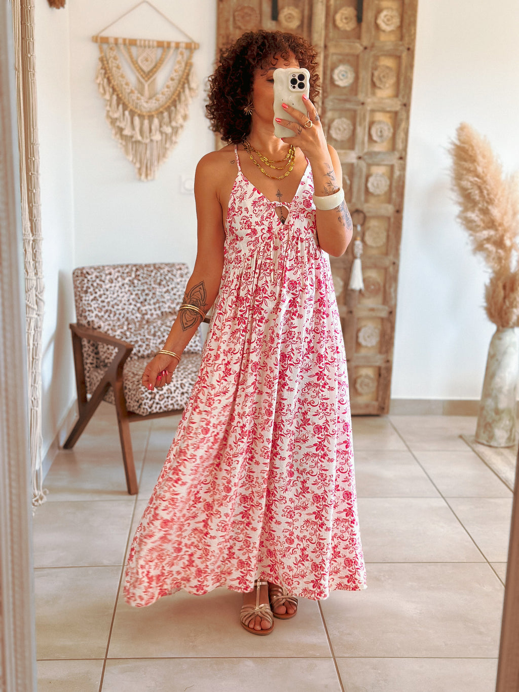 Robe Albane - Longue fleurie fuschia