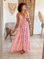 Robe Albane - Longue fleurie fuschia