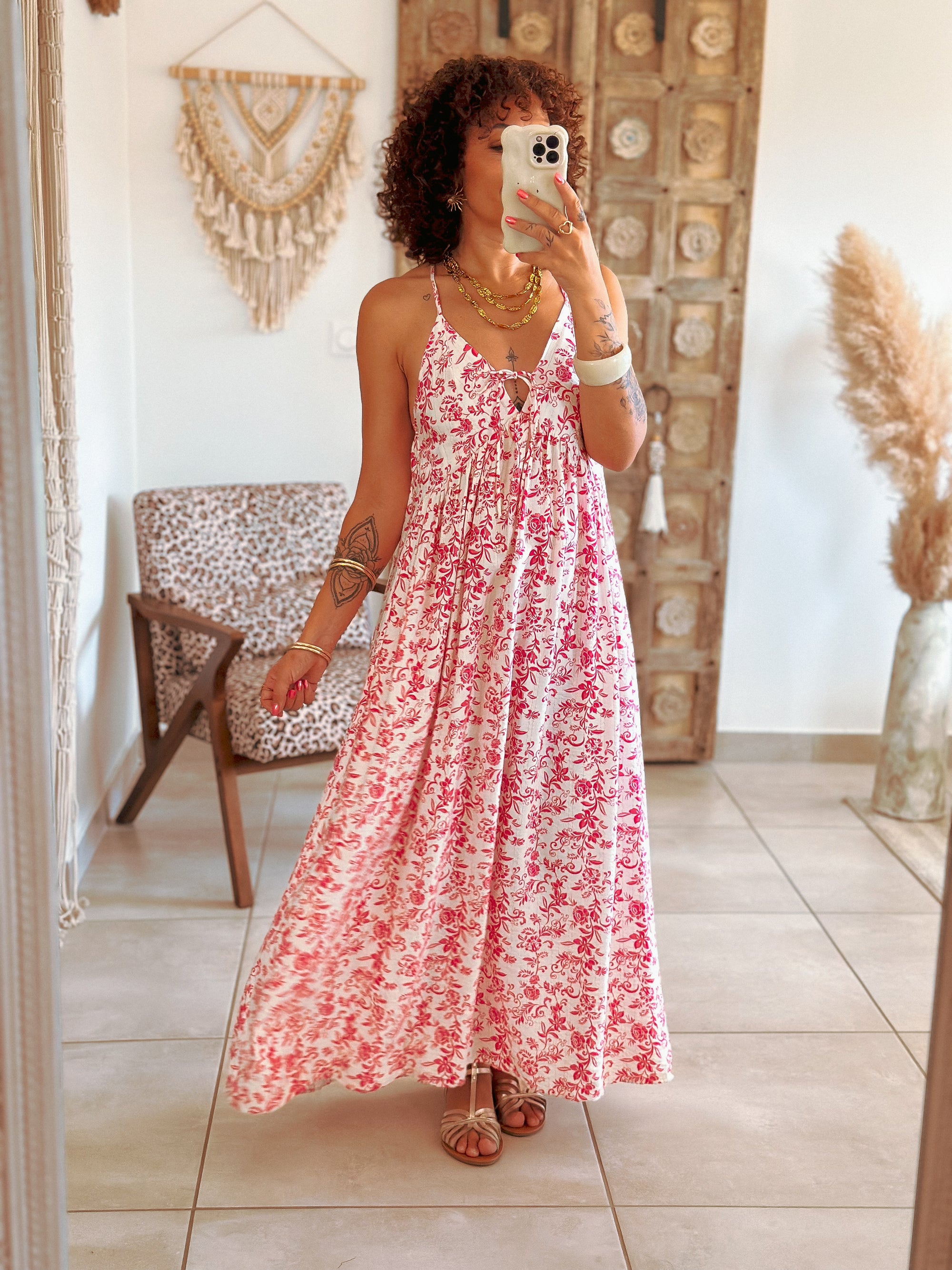Robe Albane - Longue fleurie fuschia