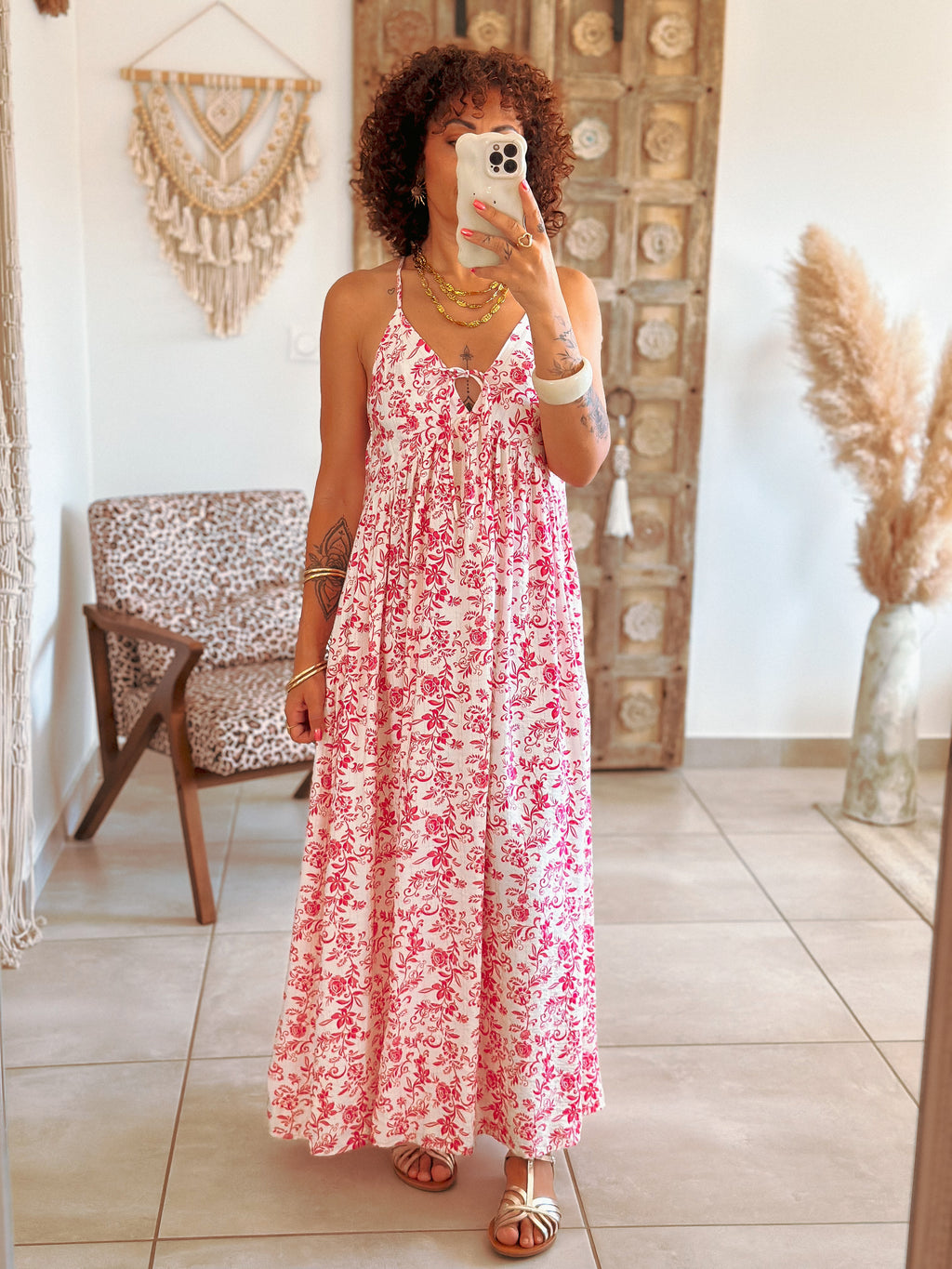 Robe Albane - Longue fleurie fuschia