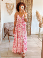Robe Albane - Longue fleurie fuschia
