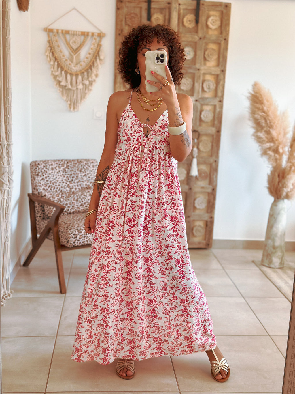 Robe Albane - Longue fleurie fuschia