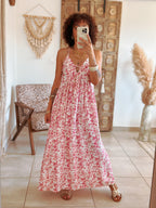 Robe Albane - Longue fleurie fuschia