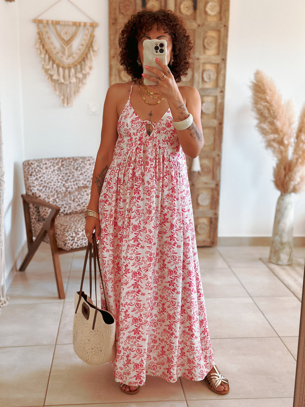 Robe Albane - Longue fleurie fuschia