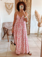 Robe Albane - Longue fleurie fuschia