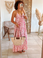 Robe Albane - Longue fleurie fuschia