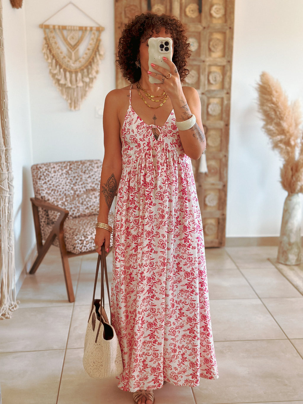 Robe Albane - Longue fleurie fuschia