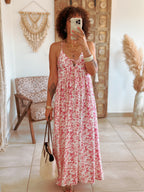 Robe Albane - Longue fleurie fuschia