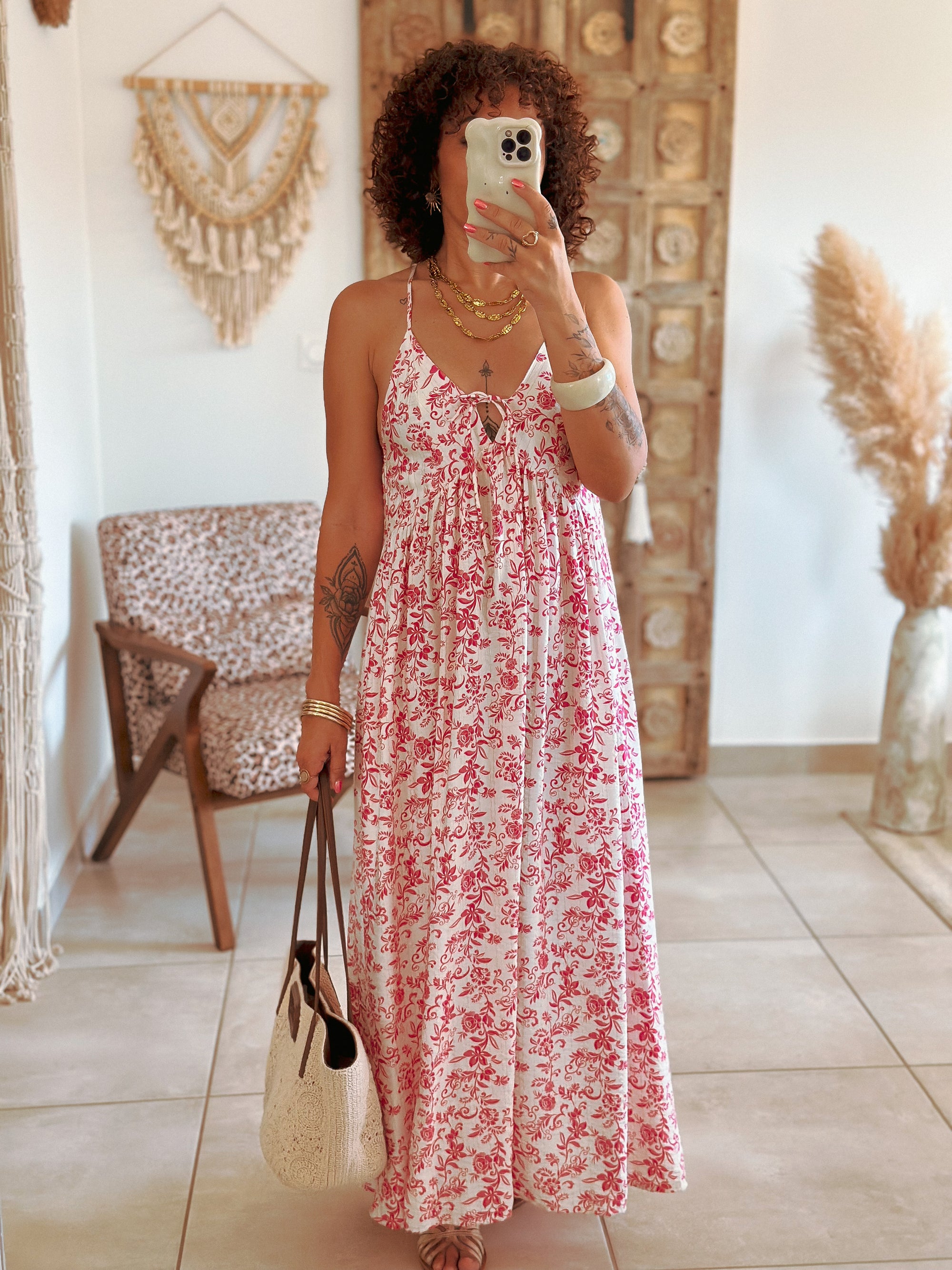 Robe Albane - Longue fleurie fuschia