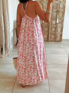 Robe Albane - Longue fleurie fuschia