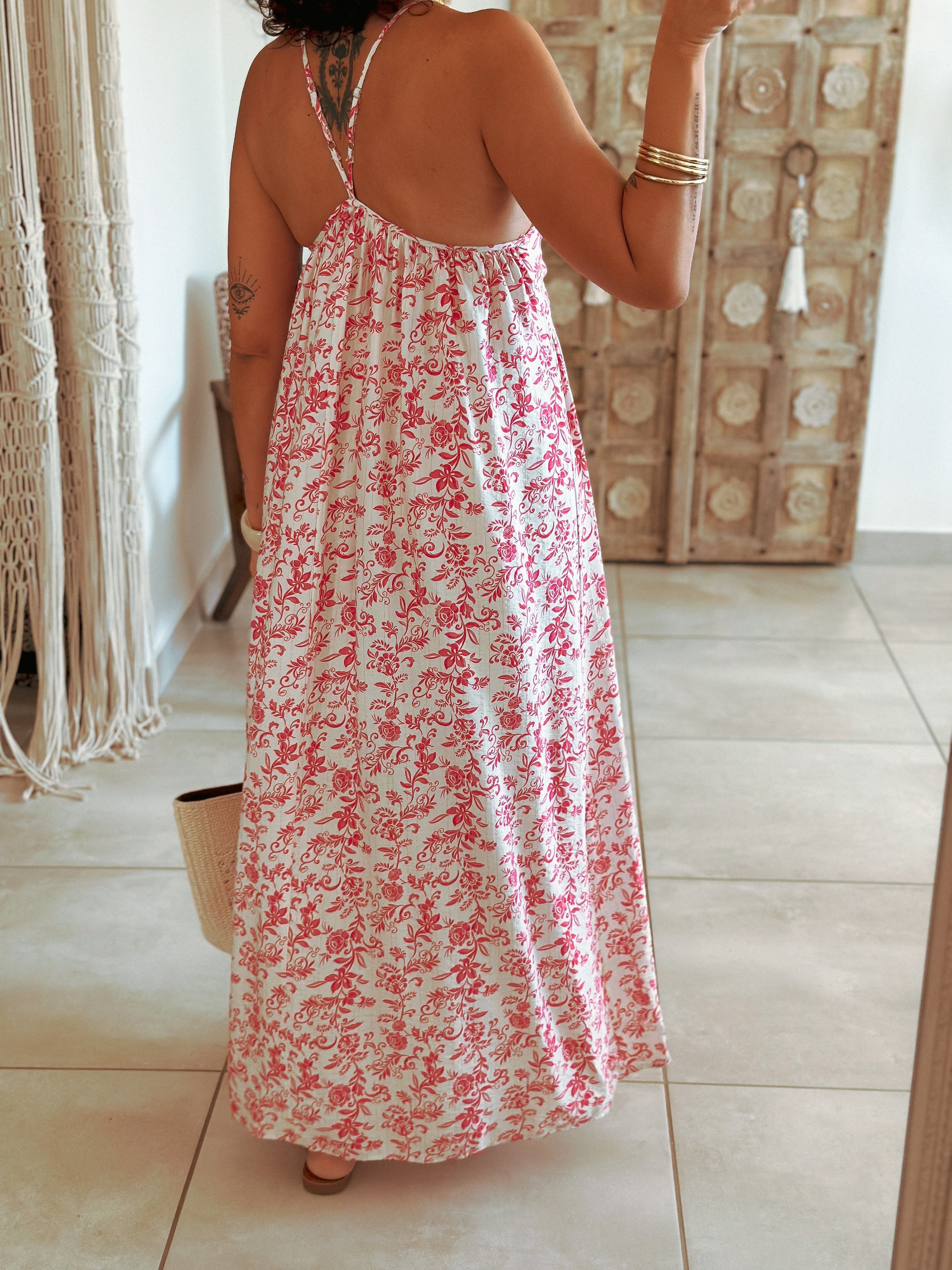 Robe Albane - Longue fleurie fuschia
