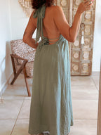 Robe Cara - Longue vert sauge