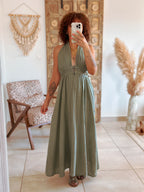 Robe Cara - Longue vert sauge